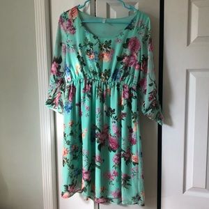 Pink Blush Floral 3/4 Sheer Sleeve Maternity Dress